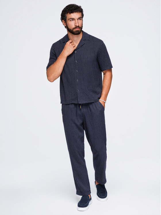 Ombre Ombre Koszula OM-SHSS-0222 Granatowy Boxy Fit