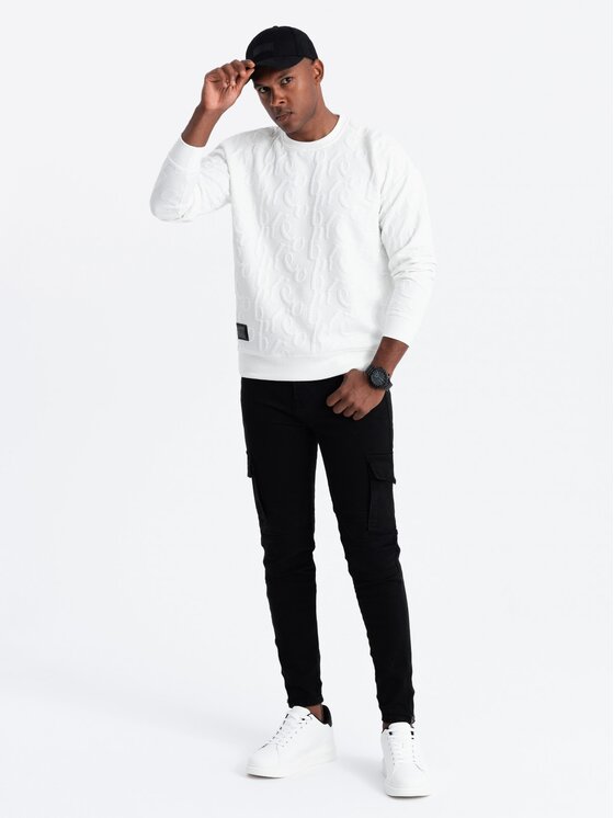 Ombre Ombre Mikina OM-SSNZ-0164 Bílá Relaxed Fit