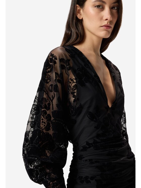 PINKO PINKO Obleka Roulette dress tulle stampa flock Črna Slim Fit