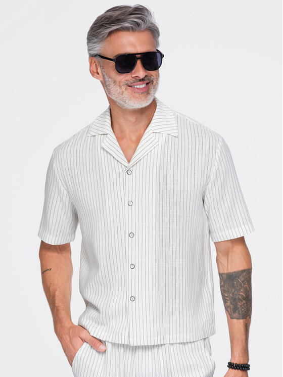 Ombre Ombre Koszula OM-SHSS-0222 Biały Boxy Fit
