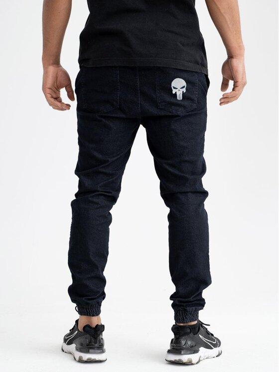 Marvel Marvel Jeansy Spodnie Jeansowe Jogger Męskie Ciemne Granatowe Marvel Promo Punisher Small Logo L Granatowy Regular Fit