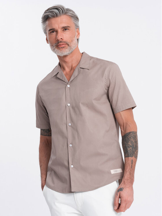 Ombre Ombre Koszula OM-SHSS-0168 Beżowy Regular Fit