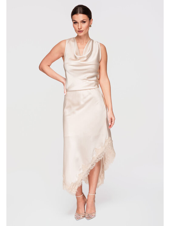 Ombre Ombre Spódnica midi OW-GL-E0003 Beżowy A-Line Fit