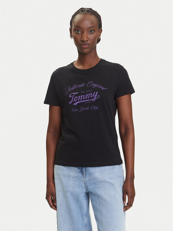 Tommy Jeans Damski T-Shirt, rozmiar L, Czarny, Essential DW0DW21404