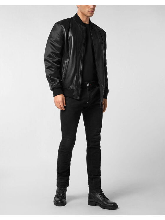 PHILIPP PLEIN PHILIPP PLEIN Kurtka skórzana 26989 Czarny Regular Fit