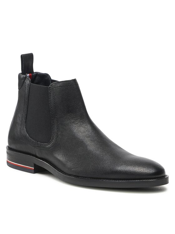 Tommy Hilfiger Tommy Hilfiger Klassische Stiefeletten Signature Hilfiger Lth Chelsea FM0FM04177 Schwarz
