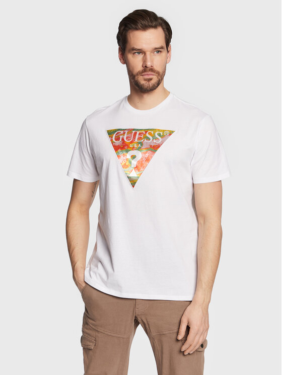 Guess T-shirt Abstract Logo M3GI57 K9RM1 Bianco Slim Fit, taglia : XL