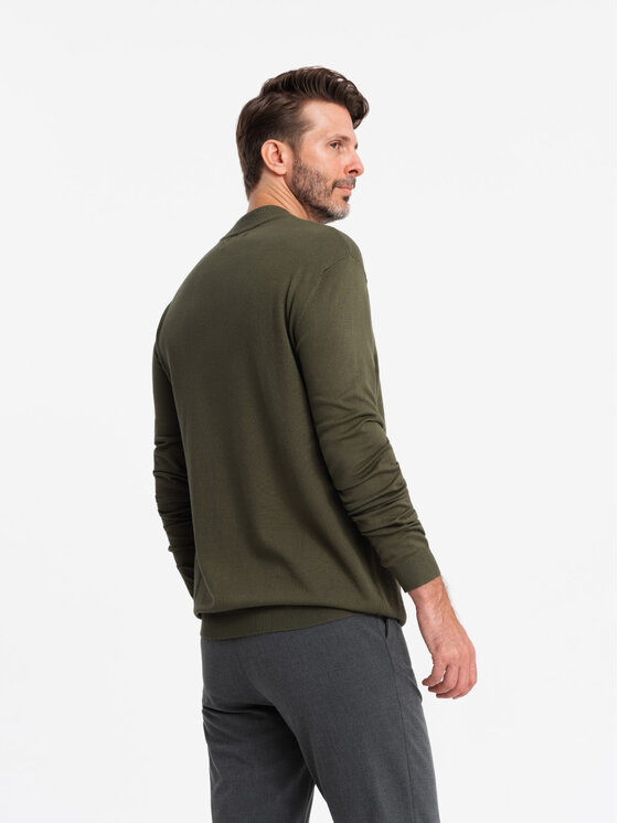 Ombre Ombre Sweter OM-SWTN-0100 Khaki Regular Fit