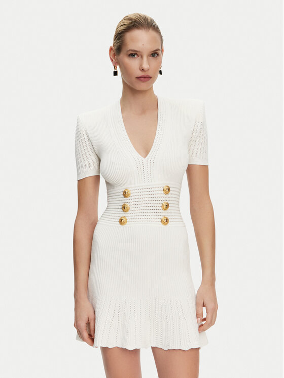 Balmain Balmain Úpletové šaty DF1R7320KF24 Bílá Regular Fit