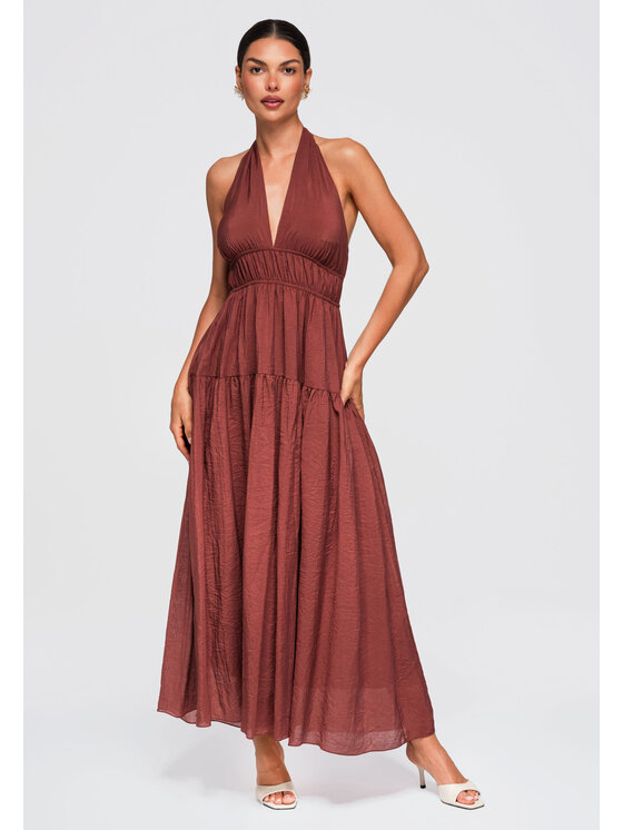 Ombre Ombre Sukienka wieczorowa OW-DLR-E0001 Brązowy Regular Fit