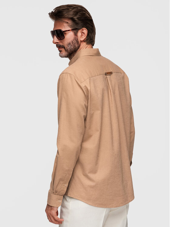 Ombre Ombre Koszula K706 Brązowy Regular Fit