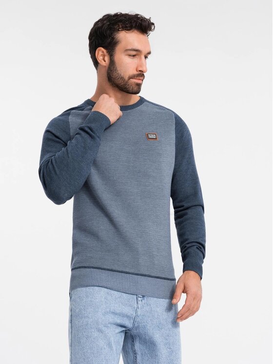 Ombre Ombre Sweter OM-SWSW-0121 Granatowy Regular Fit