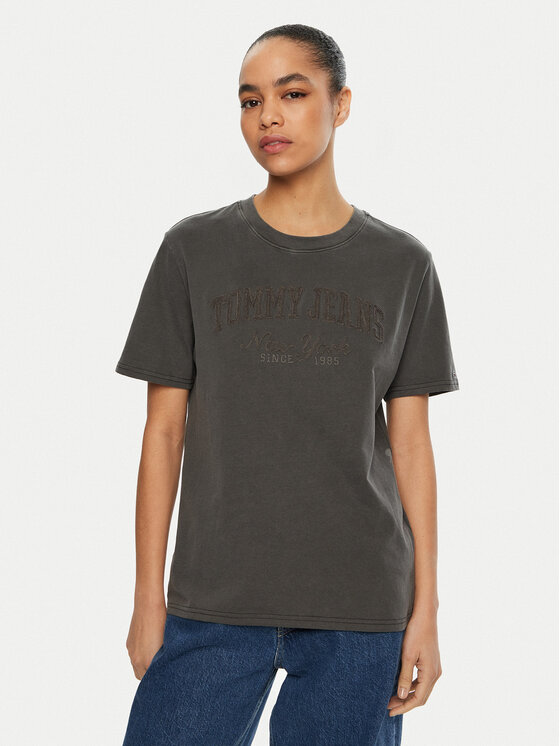 Tommy Jeans Damski T-Shirt, rozmiar XS, Czarny, Varsity DW0DW19444