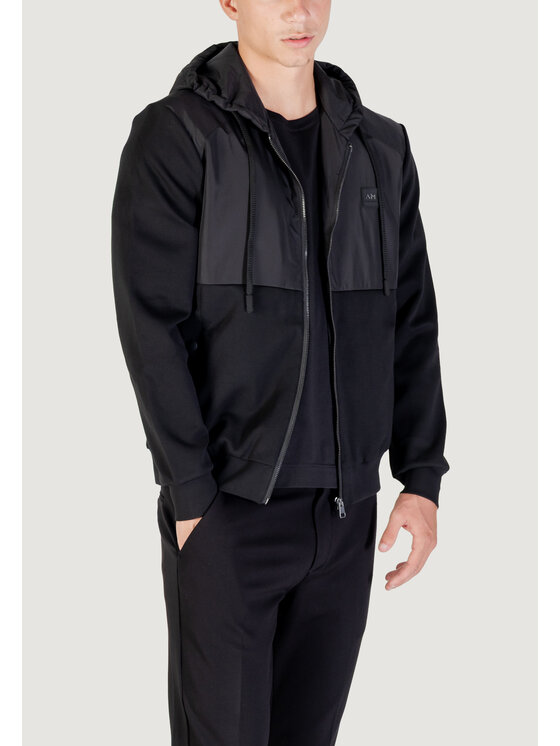Antony Morato Antony Morato Felpa REGULAR FIT WITH TECHNO FABRIC AS CONTRAST AND LOGOED PATCH Nero Regular Fit