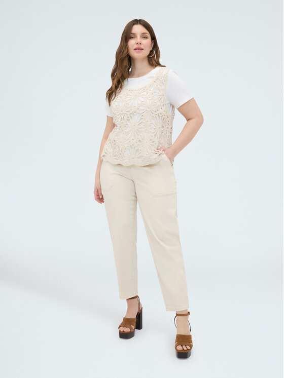 Fiorella Rubino Fiorella Rubino T-Shirt G03KL008883N011 Kremowy Boxy Fit