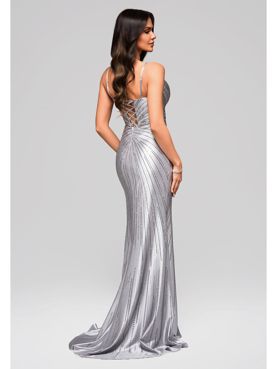 Ombre Ombre Sukienka koktajlowa LA-OM-DLR164 Srebrny Regular Fit