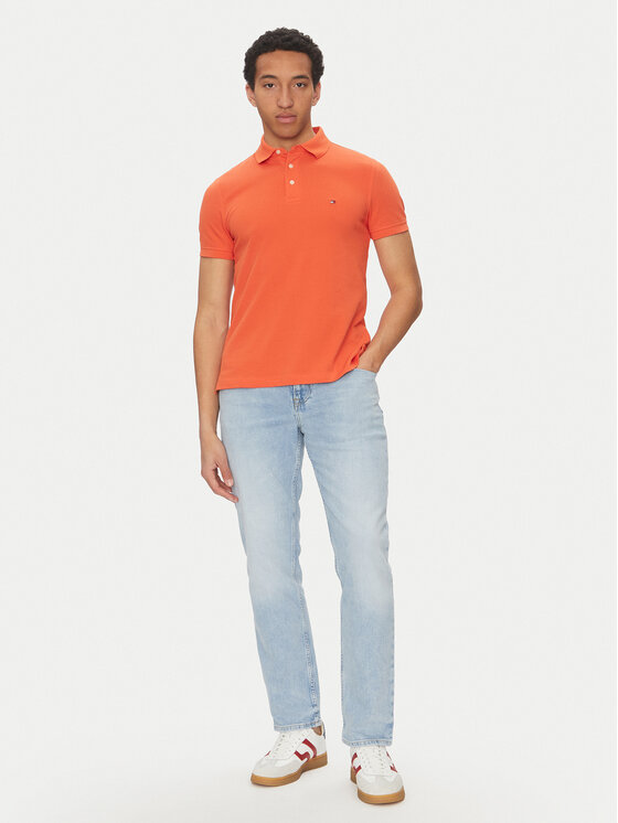 Tommy Hilfiger Tommy Hilfiger Тениска с яка и копчета 1985 MW0MW17771 Оранжев Slim Fit