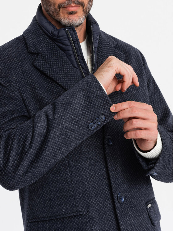 Ombre Ombre Kabát OM-COWC-0121 Tmavomodrá Regular Fit