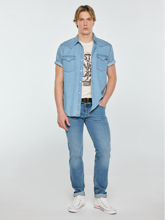 BIG STAR BIG STAR Koszula jeansowa SHORT SLEEVE WESTERN Niebieski Basic Fit