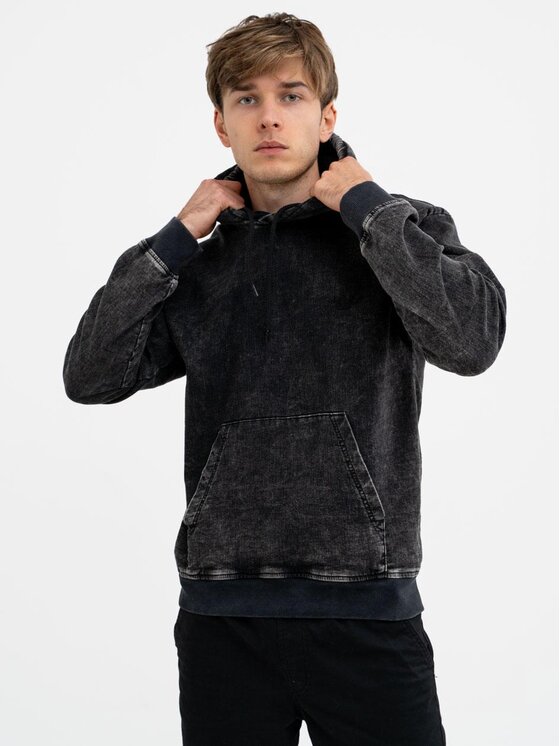 Jigga Wear Jigga Wear Bluza Bluza Z Kapturem Męska Sprana Czarna Jigga Wear Mini Haft Logo Denim L Czarny Regular Fit