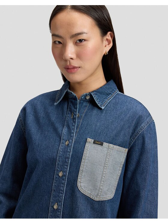 Lee Lee Koszula OVERSIZED CHORE SHIRT Niebieski Relaxed Fit