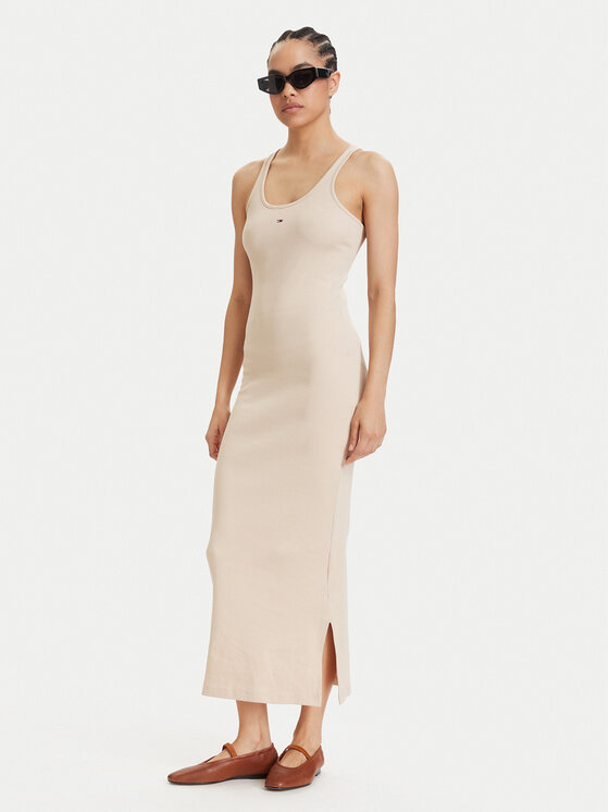 Tommy Jeans Tommy Jeans Vasarinė suknelė Racerback DW0DW22329 Šviesiai smėlinė Slim Fit