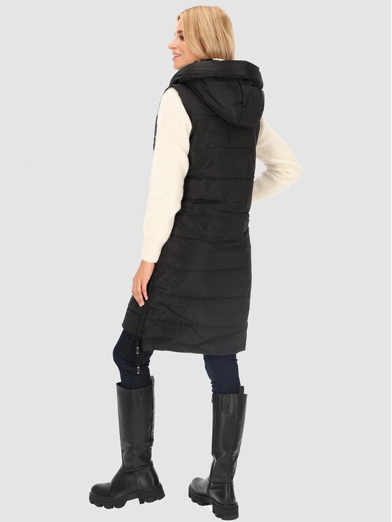 Perso Perso Bezrękawnik długa ocieplana z kapturem Czarny Regular Fit