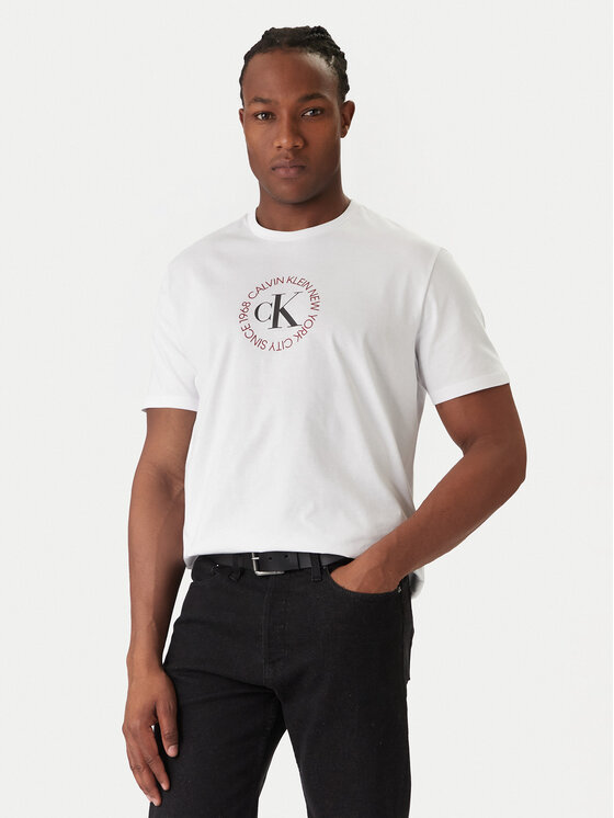 Calvin Klein Jeans Tricou Word Circle Graphic LV14RE816G Alb Regular Fit