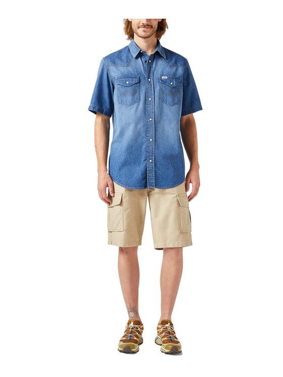Wrangler Wrangler Koszula jeansowa SS WESTERN SHIRT Niebieski Regular Fit