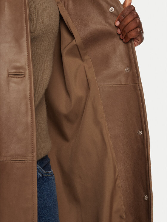 Herskind Herskind Kožený plášť Halston 5470175 Hnedá Loose Fit