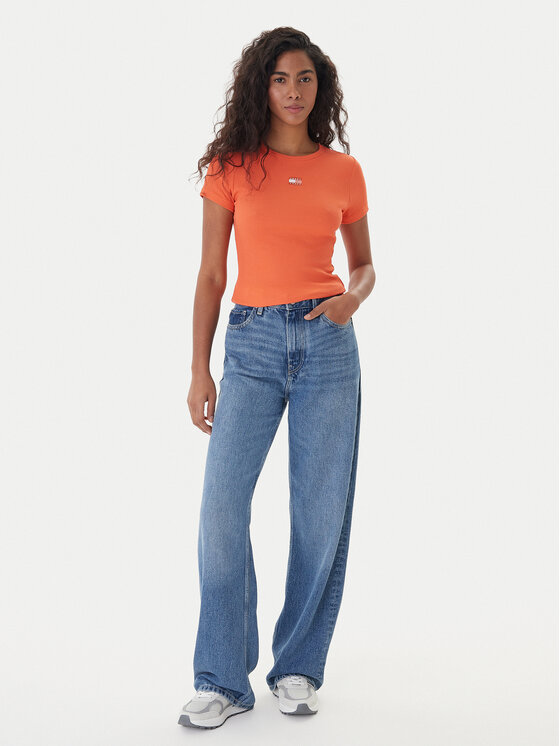 Tommy Jeans Tommy Jeans Marškinėliai Badge DW0DW17881 Oranžinė Slim Fit