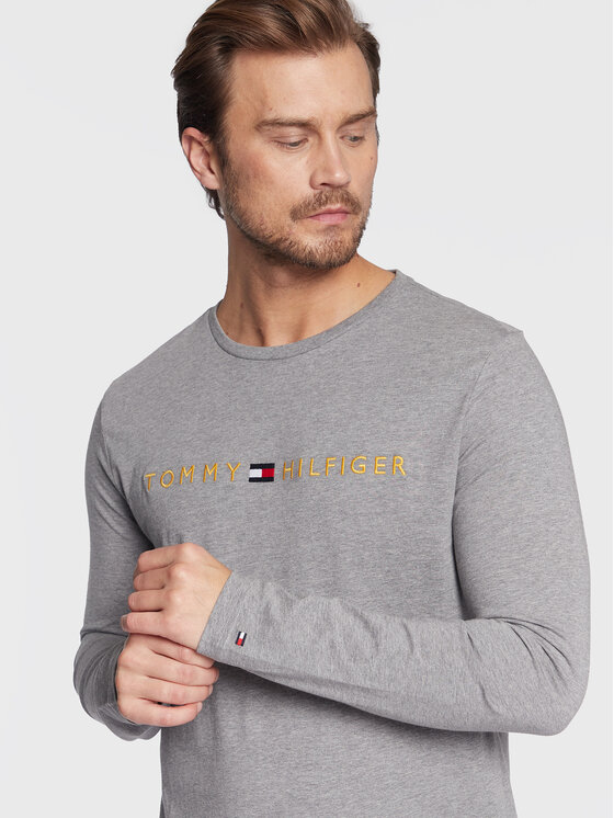 Tommy Hilfiger Tommy Hilfiger Longsleeve Logo Gold UM0UM01640 Szary Regular Fit