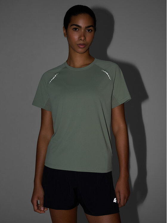 4F 4F Koszulka techniczna RUNNING Khaki Regular Fit