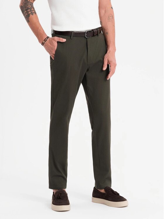 Ombre Ombre Spodnie materiałowe OM-PACP-0184 Zielony Regular Fit