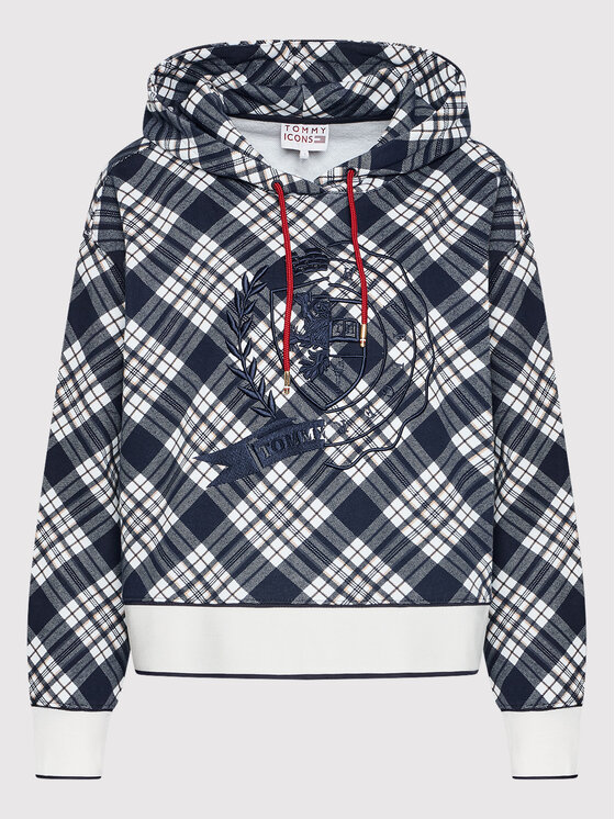 Tommy Hilfiger Sweatshirt ICONS Check WW0WW34394 Dunkelblau Relaxed Fit Modivo