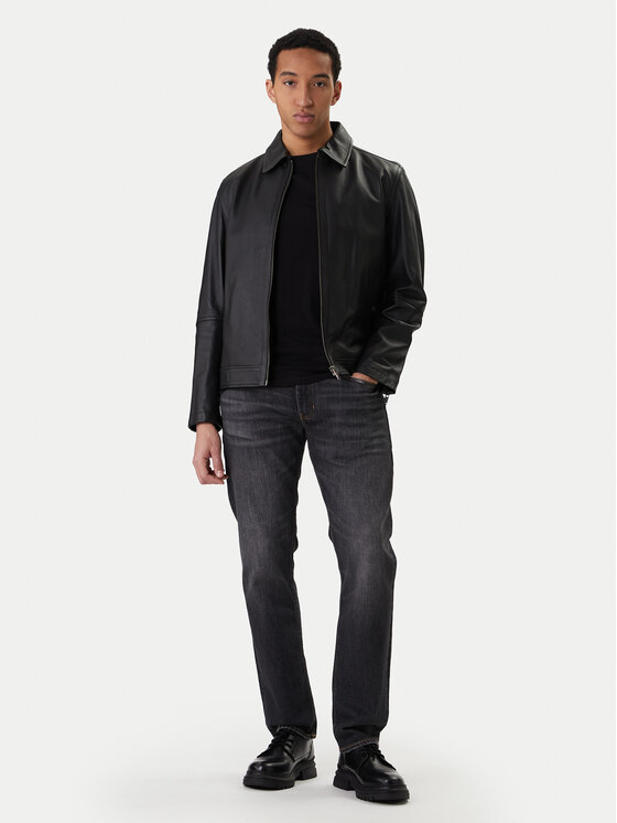 BOSS BOSS Lederjacke Jogear 50552141 Schwarz Regular Fit