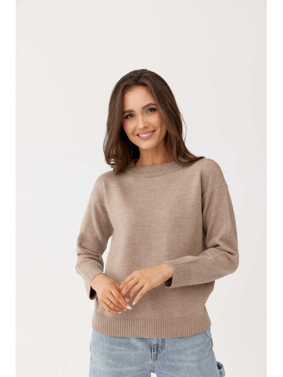 Lunedi Lunedi Sweter klasyczny z wełny merino Beżowy Regular Fit