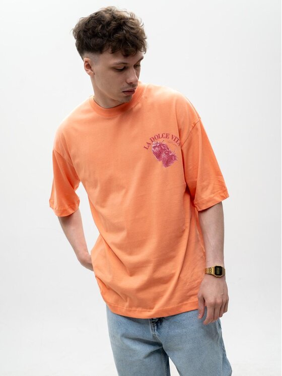 Jigga Wear Jigga Wear T-Shirt Koszulka Z Krótkim Rękawem Oversize Męska Jasna Pomarańczowa Truskawki Dolce Vita XL Pomarańczowy Oversize