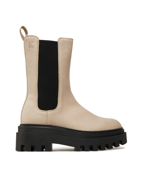 Calvin Klein Jeans Členková obuv s elastickým prvkom Flatform Chelsea Boot Mg Nb YW0YW01684 Béžová