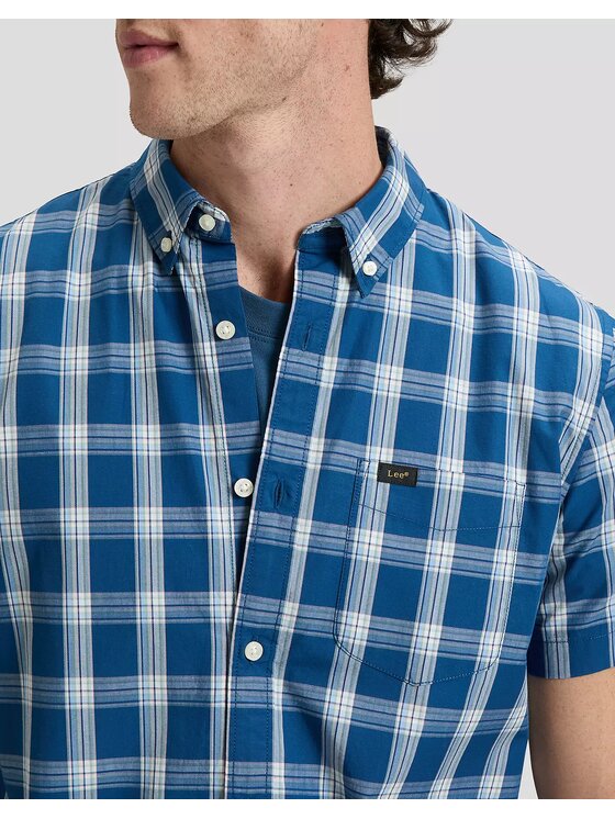 Lee Lee Koszula BUTTON DOWN SS Niebieski Regular Fit