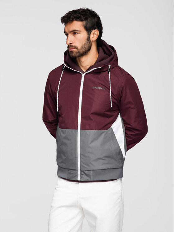 Ombre Ombre Wiatrówka OM-JANP-0242 Bordowy Regular Fit
