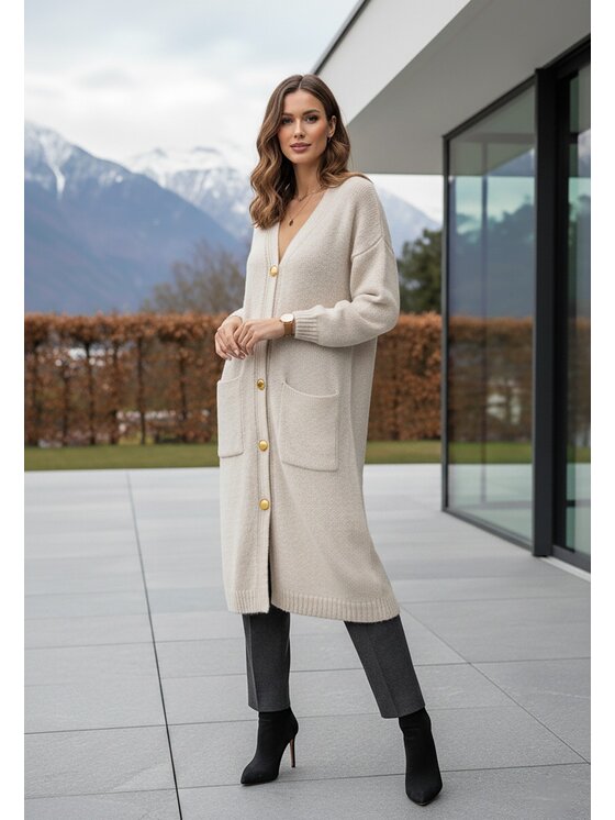 FIGL FIGL Kardigan M1237 Béžová Regular Fit