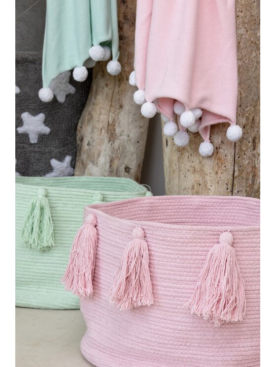 Lorena Canals Lorena Canals Przechowywanie Kosz Basket Tassels Soft Mint Zielony