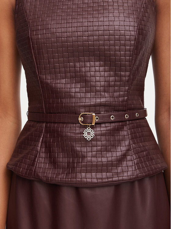 Rinascimento Rinascimento Rochie din imitație de piele CFC0130414003 Vișiniu Regular Fit