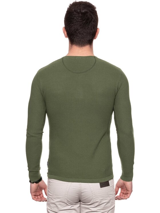 Wrangler Wrangler Sweter PIQUE CREW KNIT Zielony Slim Fit