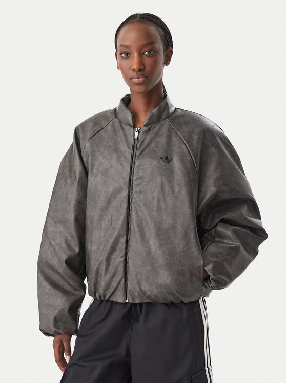 adidas adidas Яке от имитация на кожа Sst Cropped KT4240 Тъмносив Regular Fit
