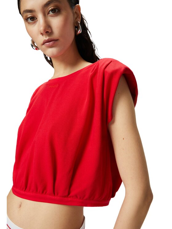 PINKO PINKO Bluzka Maracaibo maglia piquet di cotone Czerwony Cropped Fit
