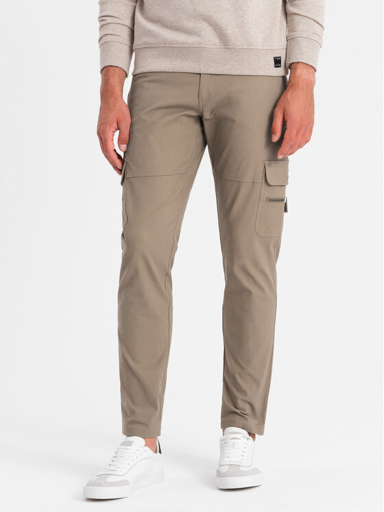 Ombre Ombre Spodnie dresowe OM-PACG-0204 Khaki Regular Fit