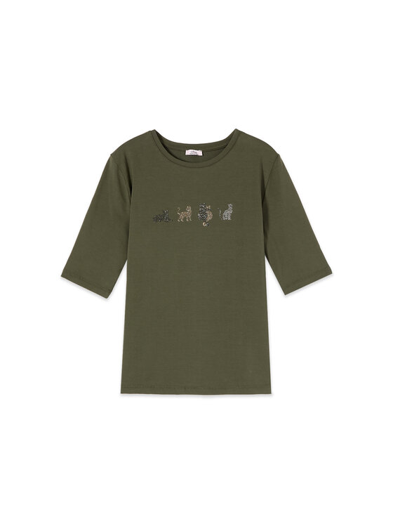 Oltre Oltre T-Shirt G078J004677N035 Zielony Regular Fit