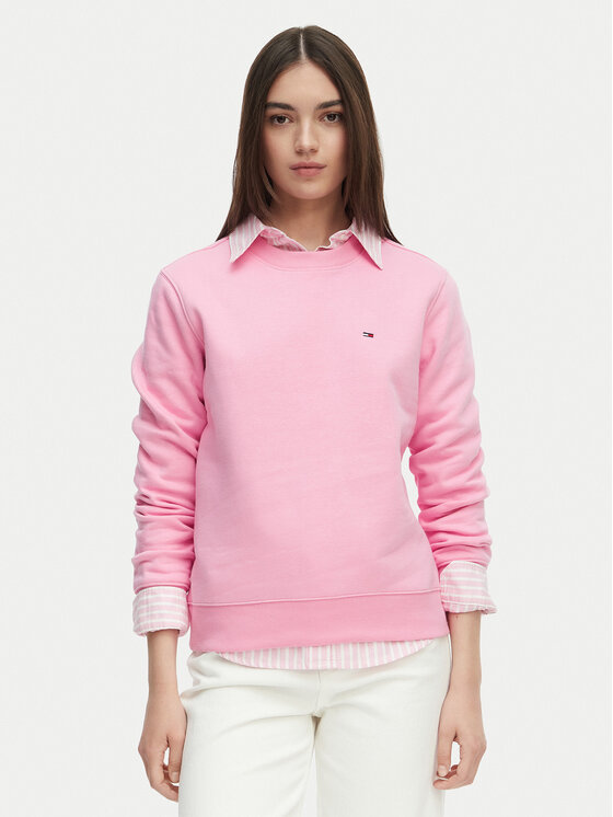 Tommy Jeans Pulóver Flag DW0DW19959 Világos rózsaszín Regular Fit